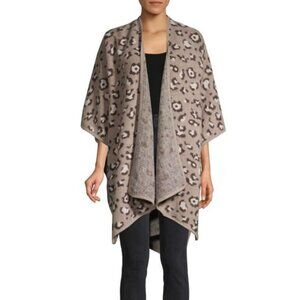 Marcus Adler Leopard Print Open Front Ruana Cape Poncho Cardigan Sweater